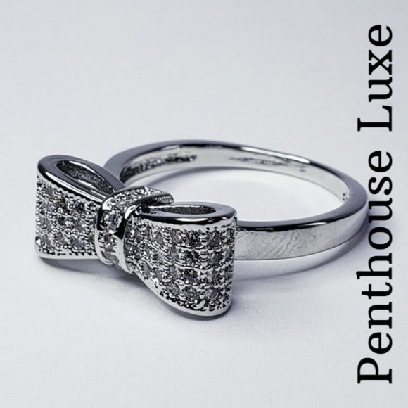 Micro Paved Silver Bow Ring - Picture 2 of 5